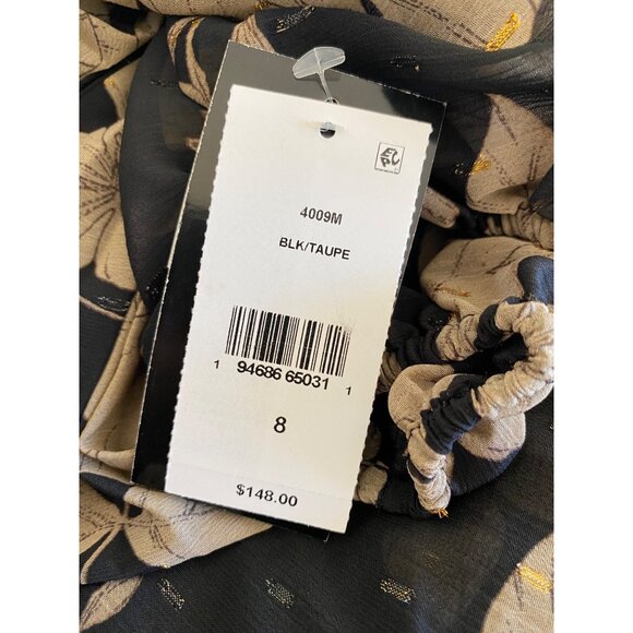 Taylor Womens Floral Chiffon VNeck Pulls On Pleated Dress Black Taupe Size 8 NWT - Picture 5 of 5